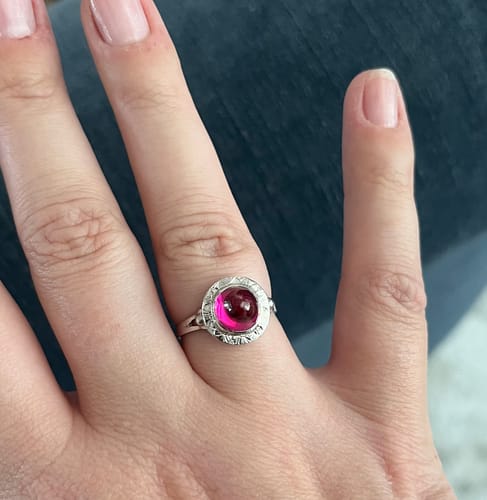 Customer photo review of Antique Arts & Crafts 14k White Gold 3.68ct Synthetic Ruby Ring 5.25