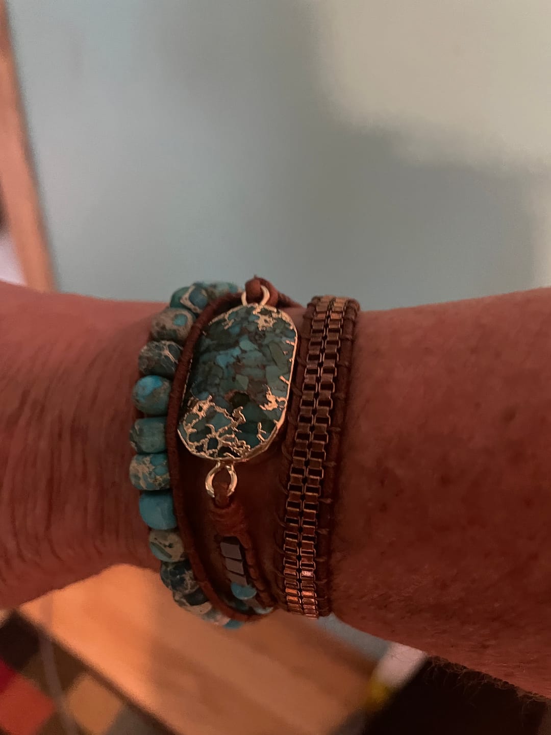 Customer photo review of Turquoise & Jasper Healing Wrap Bracelet