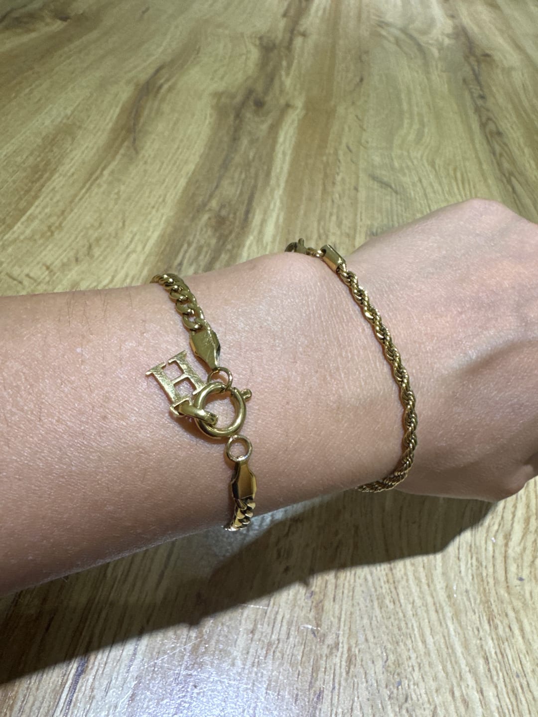 Customer photo review of Letter & birthstone bracelet gold