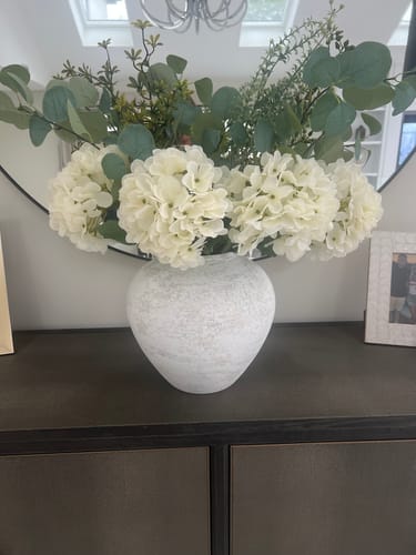 Customer photo review of Faux Arrangement - Eucalyptus & White Hydrangea
