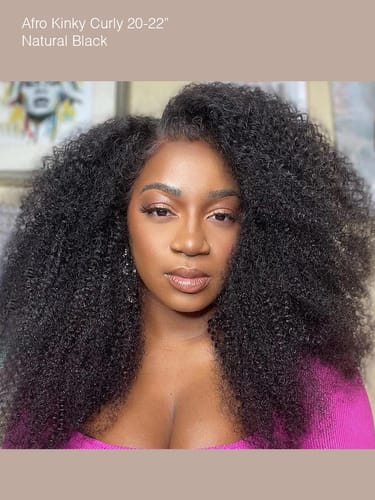 Customer photo review of Blonde Highlights Afro Kinky Curly Glueless Wig 180% Density Small Knots 5x5 Swiss HD Pre-Cut Lace Sun-Kissed