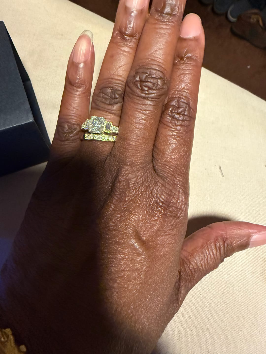 Customer photo review of 5 Carat Princess Center Natural Earth Mined Diamond Ring With Band Set Two Tone 14K