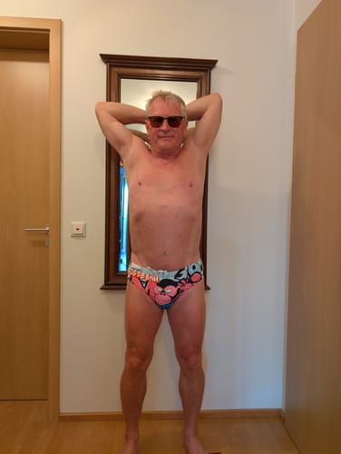 Customer photo review of Men's 3D Pouch Trendy Cartoon Swim Briefs