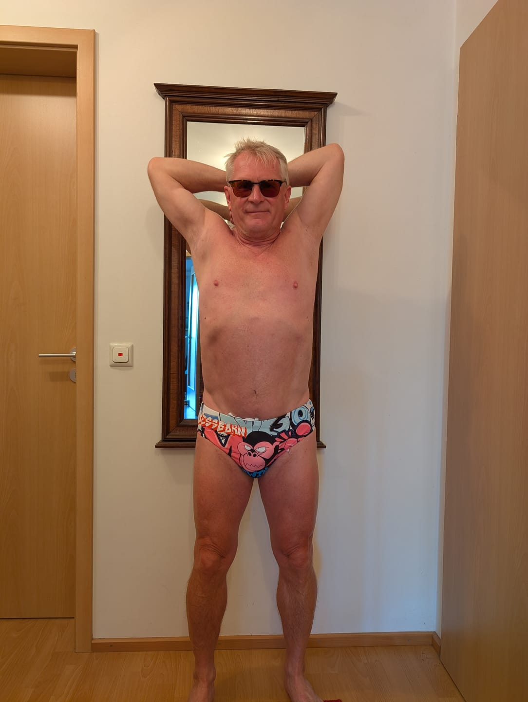 Customer photo review of Men's 3D Pouch Trendy Cartoon Swim Briefs