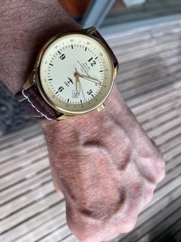 Customer photo review of B-17 Tribute - Gold Finish, Beige Dial, Stainless Steel, Brown Leather Band with Stitching