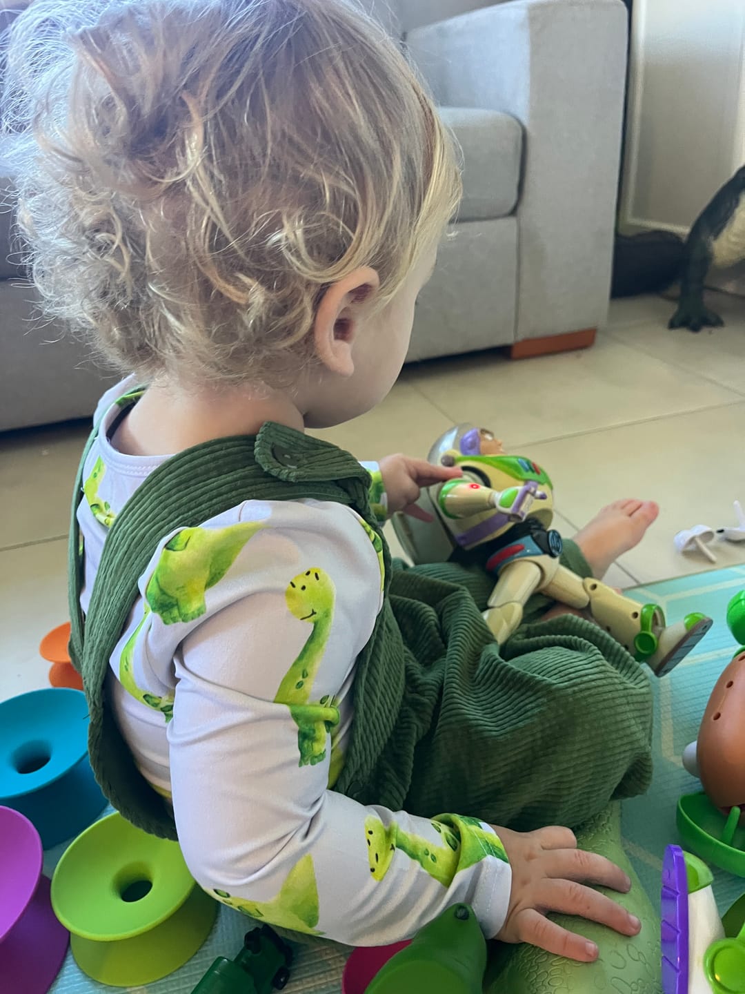 Customer photo review of PREORDER Vintage Grey Dinosaur Long Sleeve Onesie (Ships w/c 21st April)
