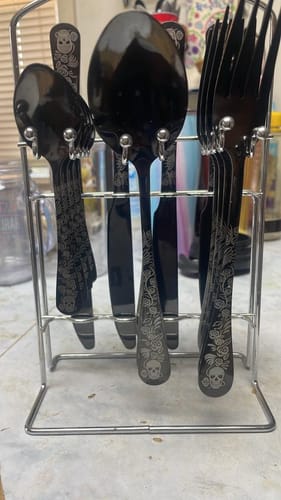 Customer photo review of Just Love Skulls Black Silverware Set