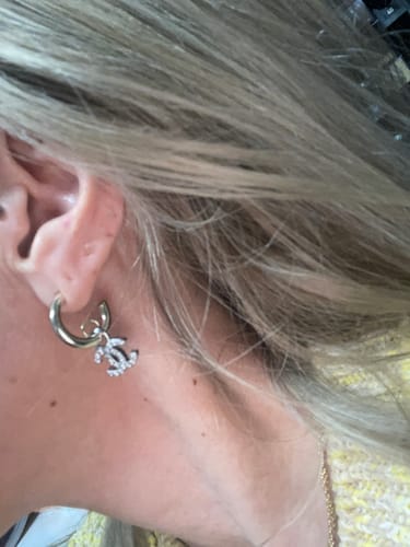 Customer photo review of DOUBLE C GOLD DIAMOND EARRINGS