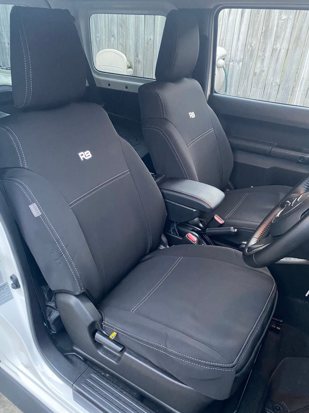 Customer photo review of Suzuki Jimny 4th Gen GJ 2-Door Neoprene 2x Front Seat Covers (In Stock)