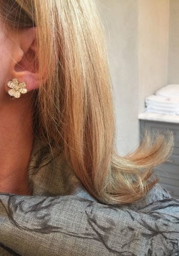 Customer photo review of FRIVOLE GOLD FLOWER DIAMOND EARRINGS
