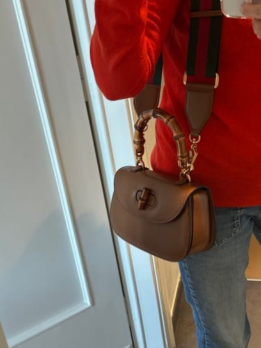Customer photo review of BAMBOO TOP HANDLE BAG 21 IN BROWN CALFSKIN