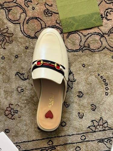 Customer photo review of gg loafer cream calfskin black red canvas