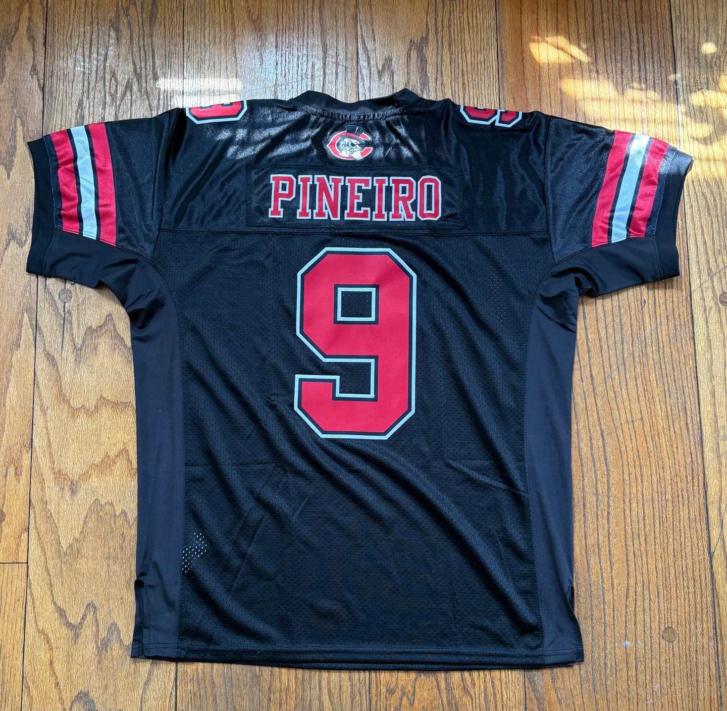 Customer photo review of Custom Black Red-White Classic Style Mesh Authentic Football Jersey