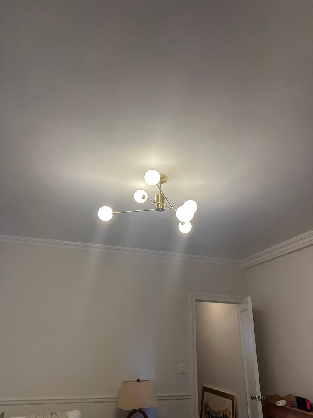 Customer photo review of 6-Light Opal Glass Globe Linear Sputnik Semi Flush