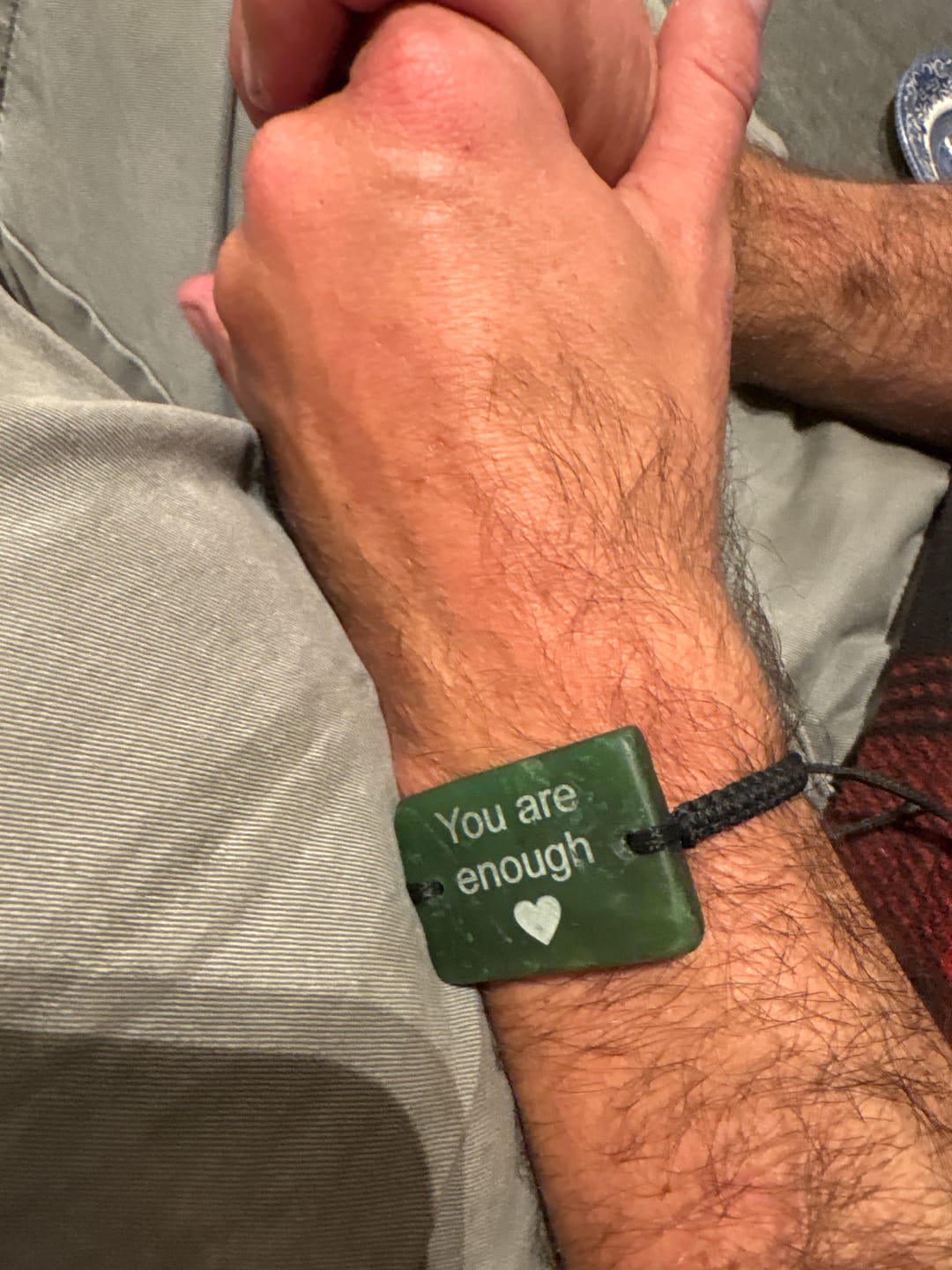 Customer photo review of Engraved Greenstone Bracelet
