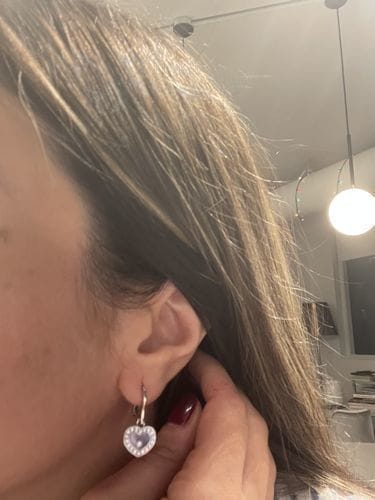 Customer photo review of HAPPY HEART SILVER EARRINGS DIAMOND