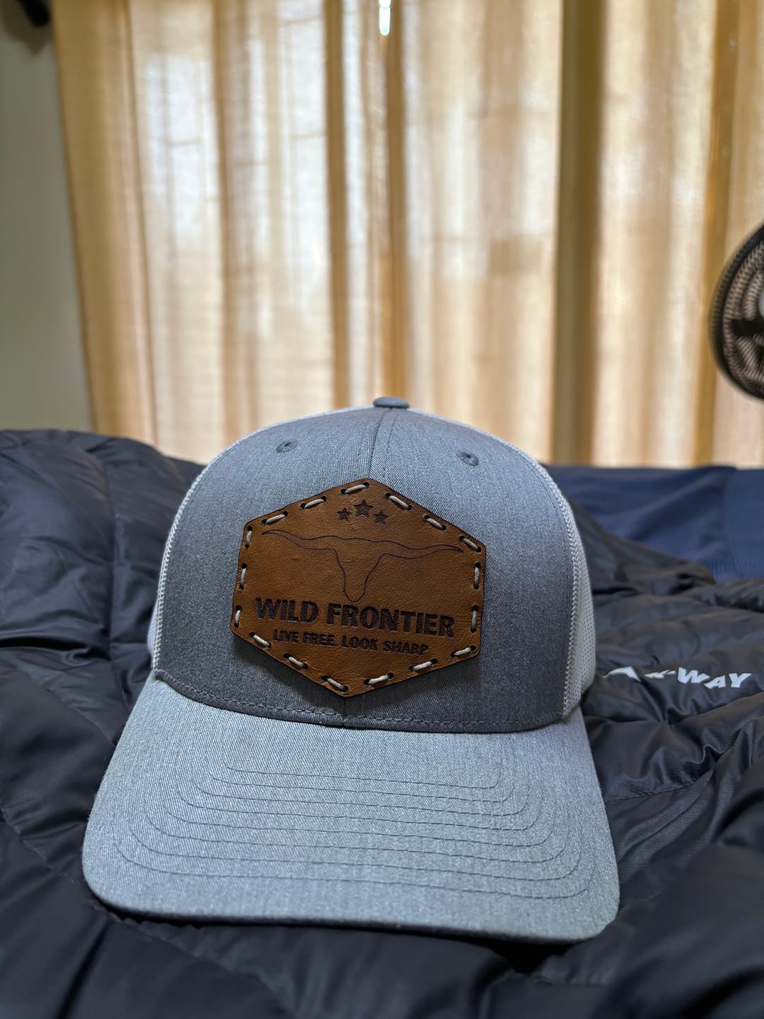 Customer photo review of Original Longhorn with Grey/White Adjustable Trucker and White Thread