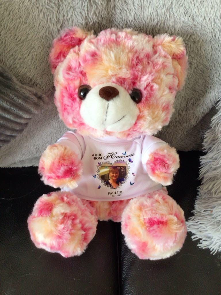 Customer photo review of Think Of This Is A Hug From Heaven - Personalized Memorial Teddy Bear