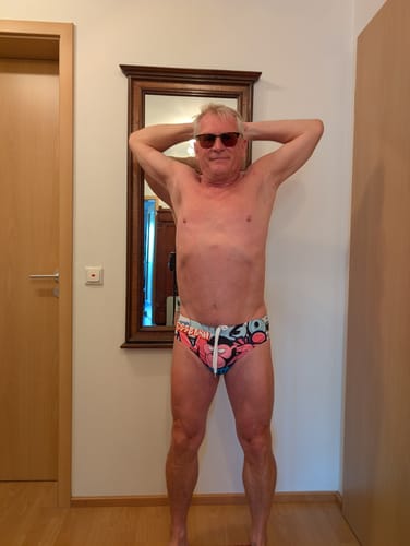 Customer photo review of Men's 3D Pouch Trendy Cartoon Swim Briefs