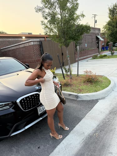 Customer photo review of Crochet Halter Mini Dress