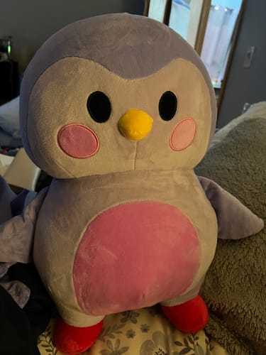 Customer photo review of Purple Finch Plushie – Soft & Cuddly with Purple Bear Costume