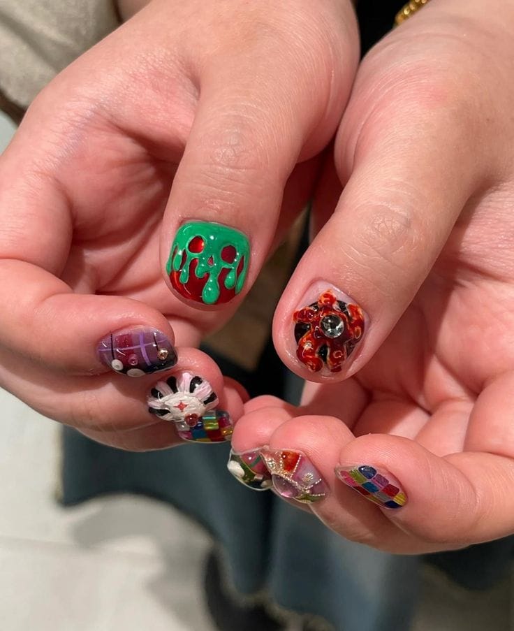 Customer photo review of Siva Nail, Circus Ice Drip – Summer Armor Series Handmade Press on Nails