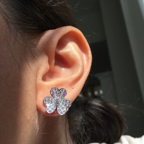 Customer photo review of FRIVOLE SILVER FLOWER DIAMOND EARRINGS