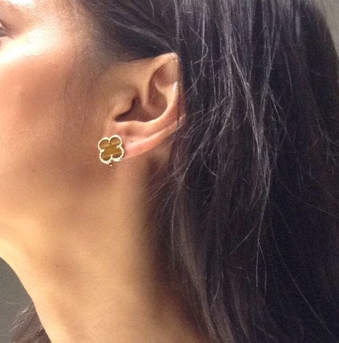 Customer photo review of CLOVER TIGER EYE EARRINGS