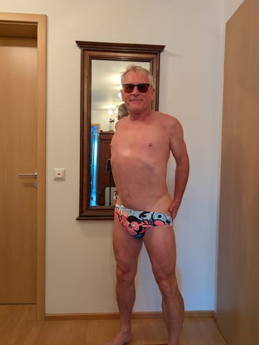 Customer photo review of Men's 3D Pouch Trendy Cartoon Swim Briefs