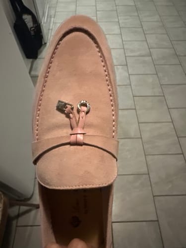 Customer photo review of Loro Piana Light Pink Suede Summer Charms Walk Loafers