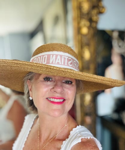 Customer photo review of Trotter Pink Vintage Silk Scarf Perfect Straw Sun Hat