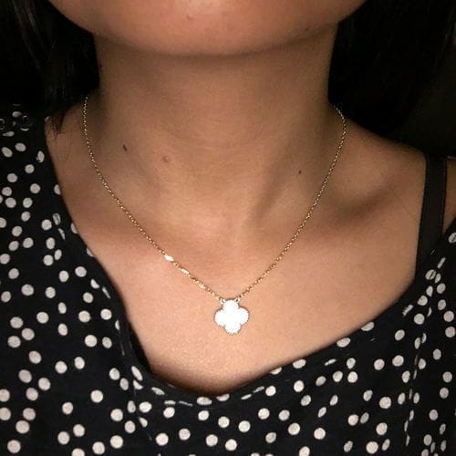 Customer photo review of CLOVER PEDANT WHITE MOP NECKLACE