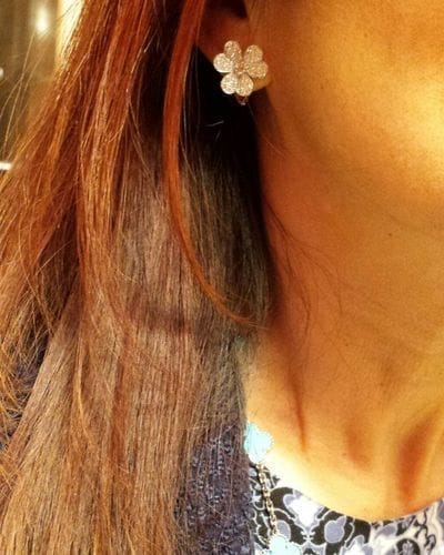Customer photo review of FRIVOLE GOLD FLOWER DIAMOND EARRINGS
