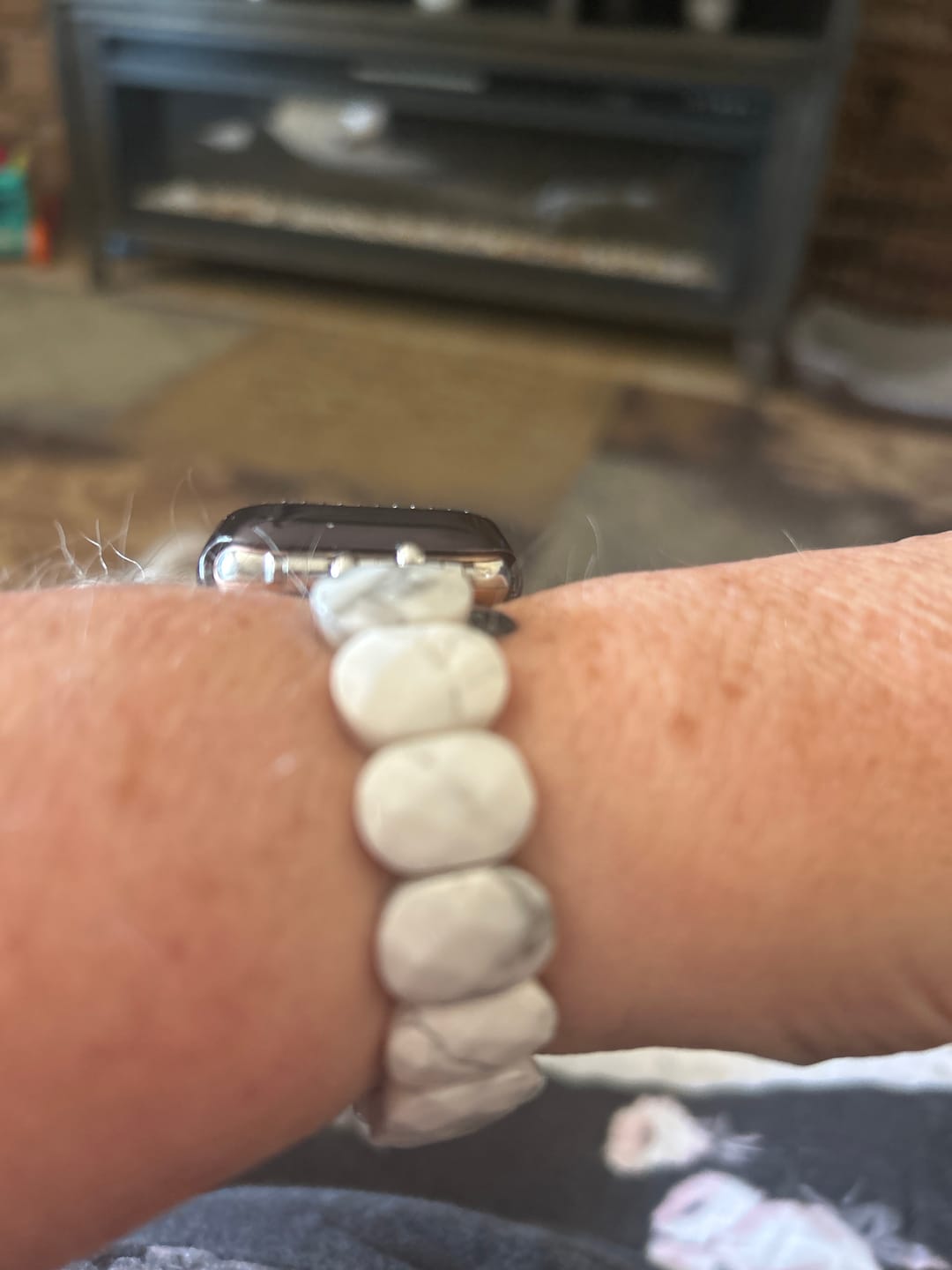 Customer photo review of Whimsical Howlite Stretch Apple Watch Strap