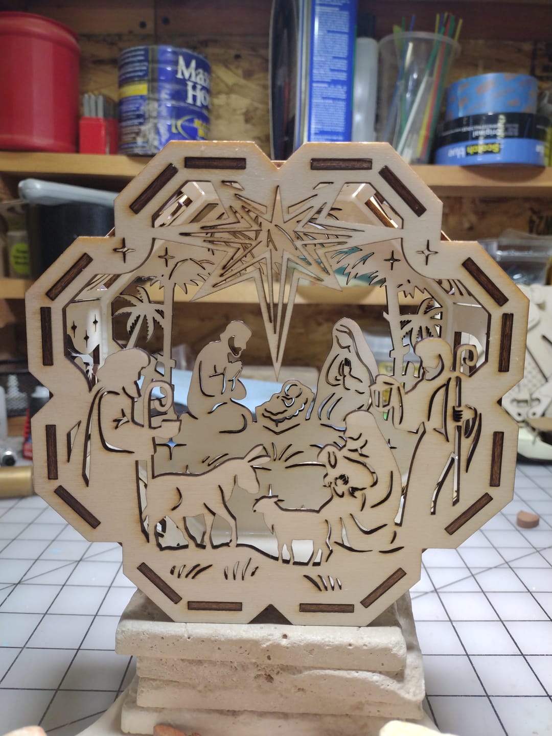 Customer photo review of Laser cut Nativity ornaments candle holder svg file