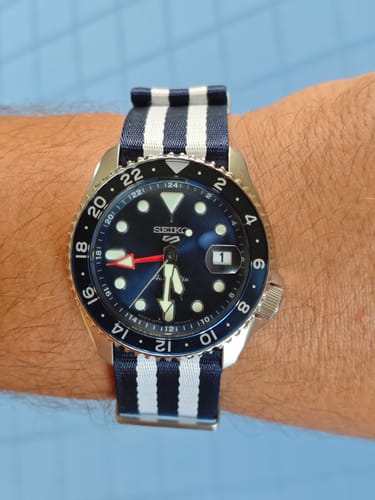 Customer photo review of Navy Blue & White Nylon Watch Strap