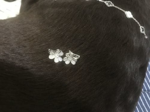 Customer photo review of FRIVOLE SILVER FLOWER DIAMOND EARRINGS