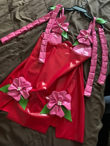 Customer photo review of Red Glossy Stretch Patent Leather/Latex