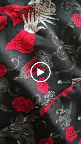 Customer video review of BACKLOT - Button Up Short Sleeve Shirt in Dracula Novelty Print (unisex)