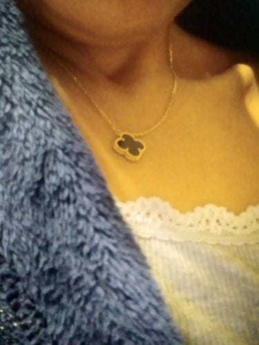Customer photo review of CLOVER MEDIUM GOLD ONYX STUD EARRINGS
