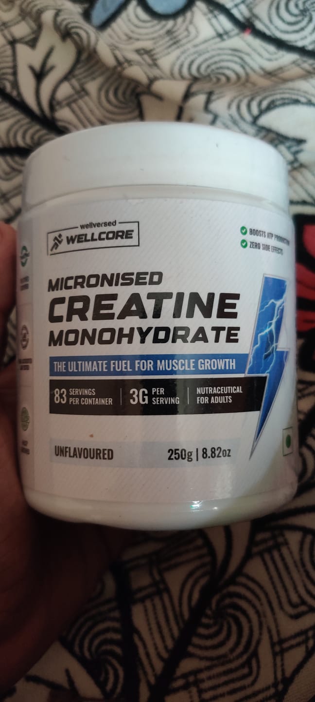 Customer photo review of Wellcore - Micronised Creatine Monohydrate (83 Servings, Unflavoured) + Premium Steel Shaker