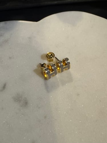 Customer photo review of MINI POP H GOLD EARRINGS GREY
