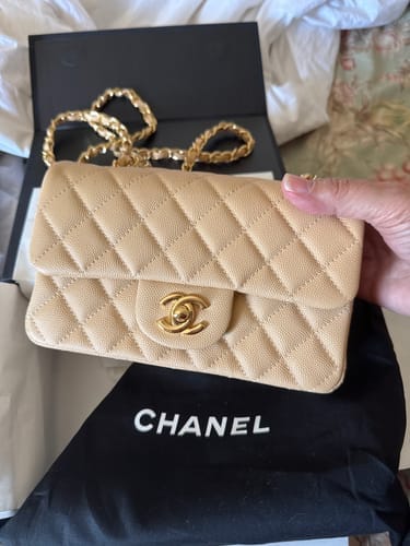 Customer photo review of flap bag mini 20cm beige caviar gold hardware