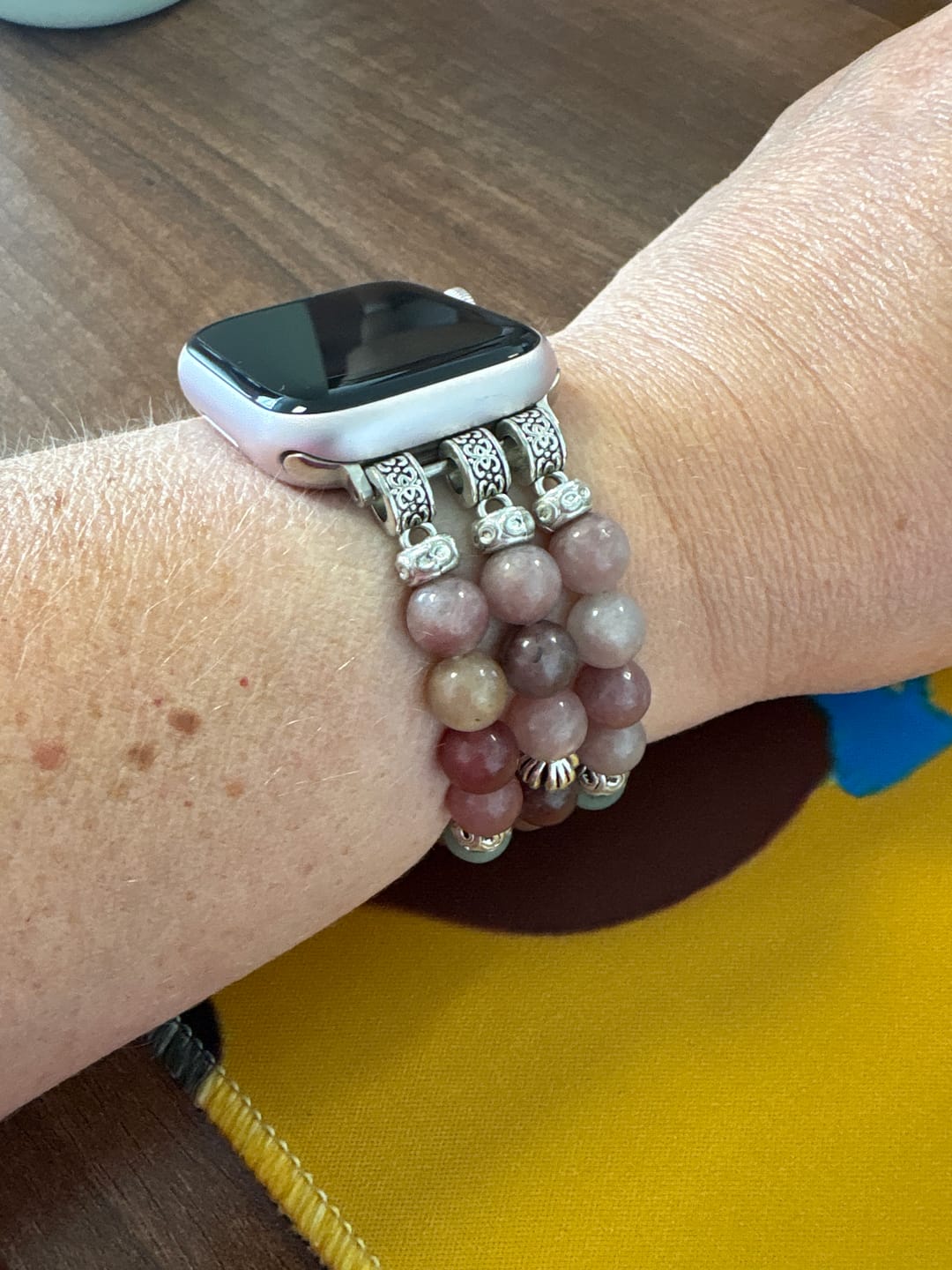 Customer photo review of Dusky Rose Stretch Apple Watch Strap