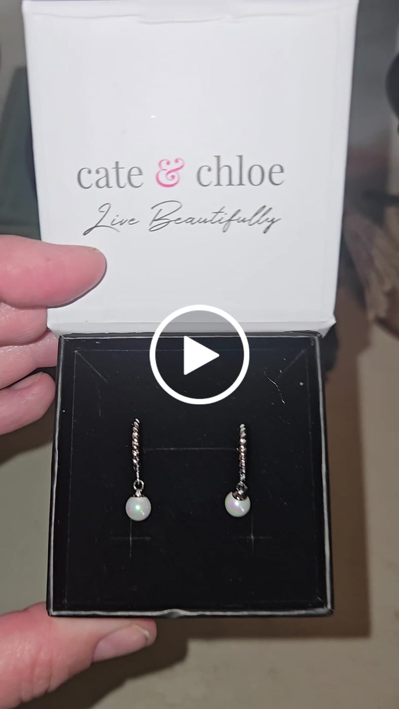 Customer video review of Cheyanne 18k White Gold Plated 16mm Twisted Half Hoop Drop Pearl Earrings