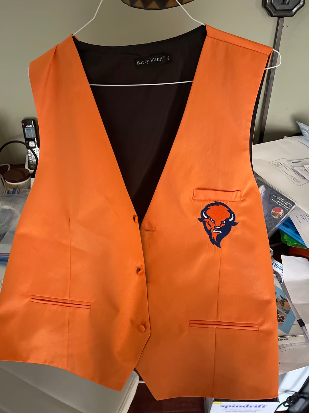 Customer photo review of Men's Orange Solid Silk Waistcoat Vest for Business
