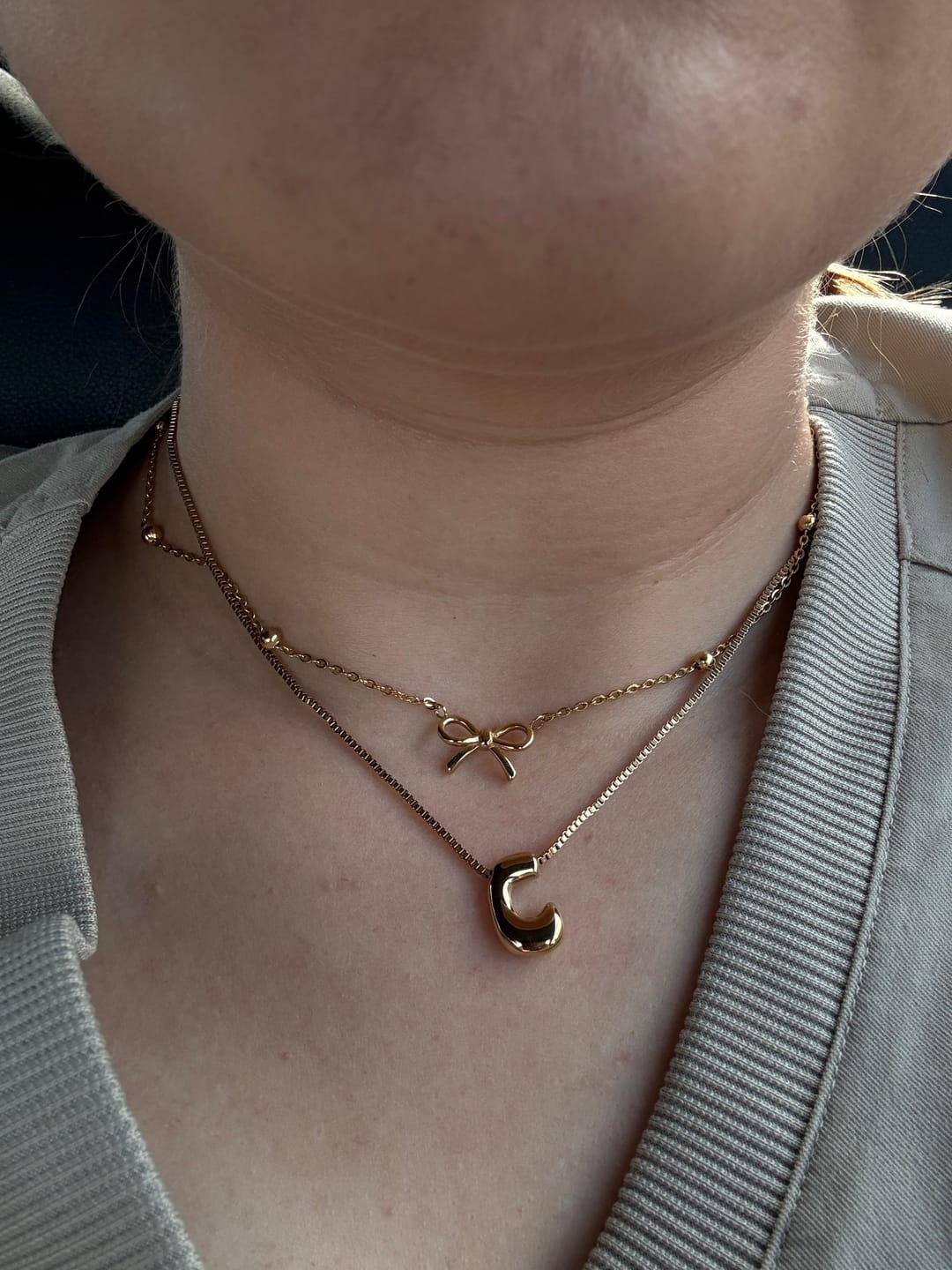 Customer photo review of Bubble Letter Necklace