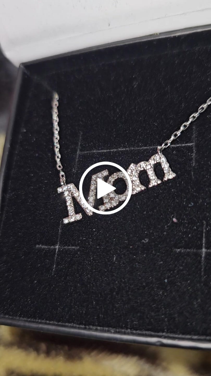 Customer video review of Carrie 18k White Gold Plated Mom Necklace with Swarovski Crystals