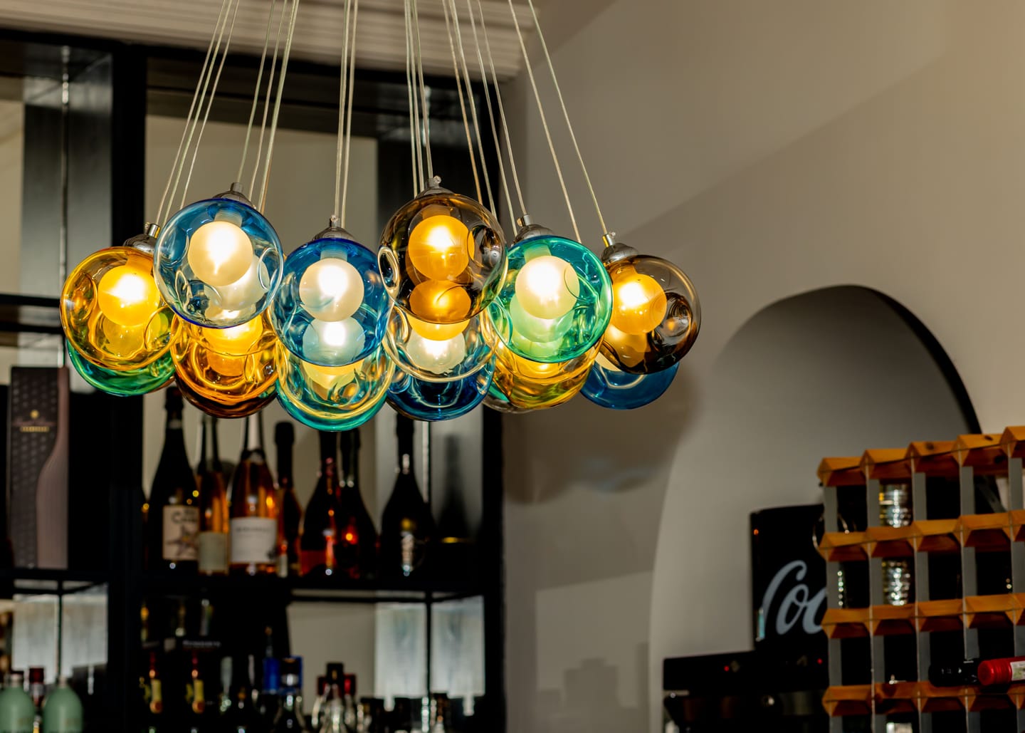 Customer photo review of Cluster Glass Ball Pendant Lights with Multi-Color Globes
