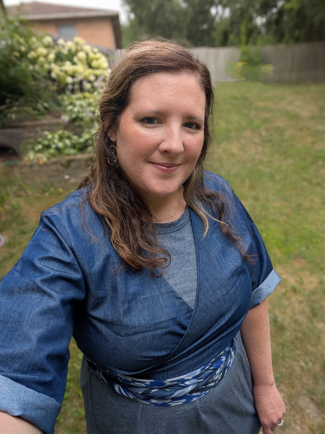 Customer photo review of NEW! Denim Tencel Wrap Top